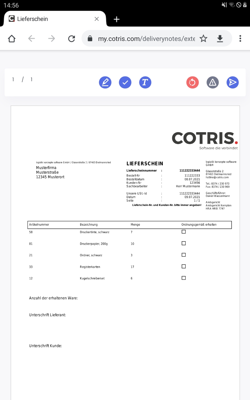 Digitaler<br>Lieferschein